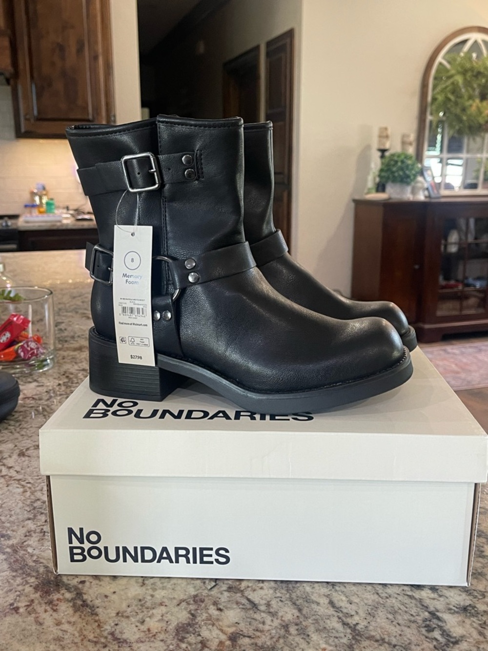 No Boundaries Black Moto Combat Boots with Buckle Detail
